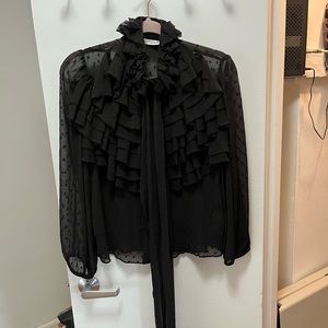 Black high neck ruffled blouse